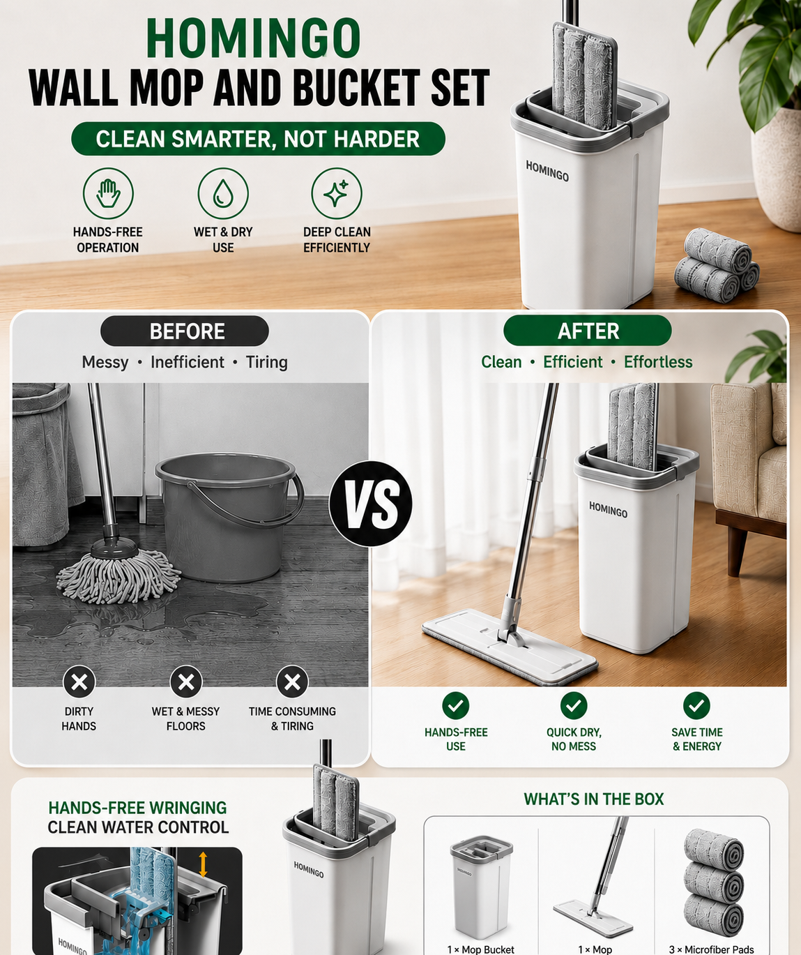 Flat Mop and Bucket Set